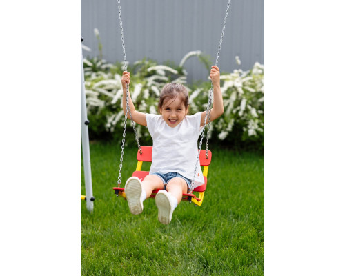 Детский спортивный комплекс для дачи ROMANA Лесная поляна - 3 (красный/желтый/белый) (с пластиковыми качелями)