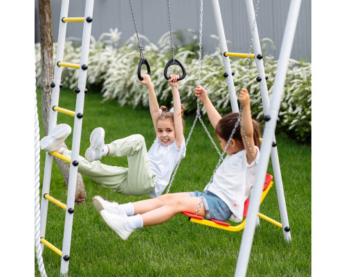 Детский спортивный комплекс для дачи ROMANA Лесная поляна - 3 (красный/желтый/белый) (с качелями гнездо)